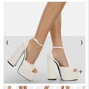 Mercy Ecru Pu Strappy Square Toe Platform High Block Heels